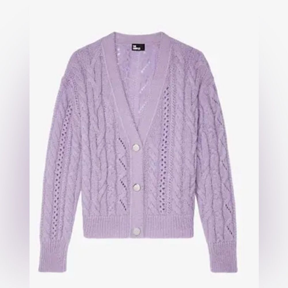 The Kooples Lavender Lilac oversized Cable Knit Cardigan. 3/L